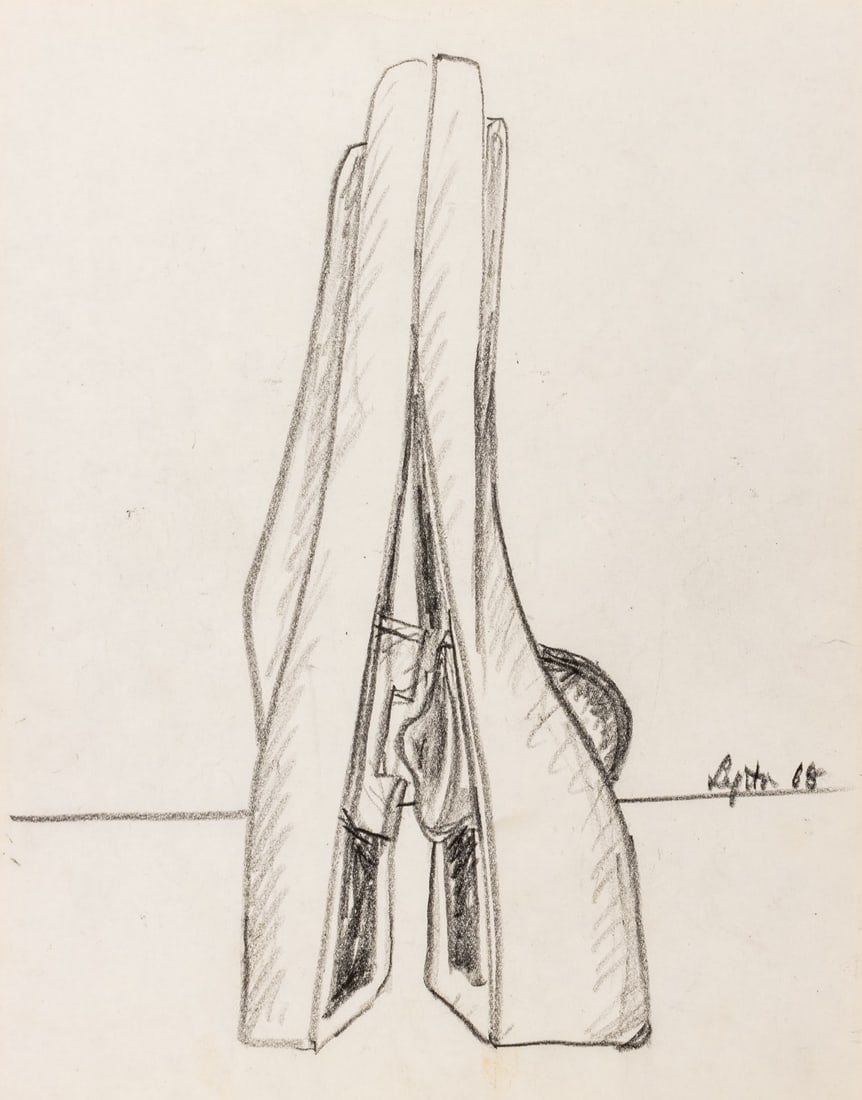 Seymour Lipton Sculpture Study Sketch, 1968: Seymour Lipton (American, 1903-1986), Abstract Expressionist Sculpture Study Sketch, Oil Crayon on Paper, 1968, signed and dated lower right, unframed. 11" H x 8.5" W. Provenance: From a Brooklyn Coll