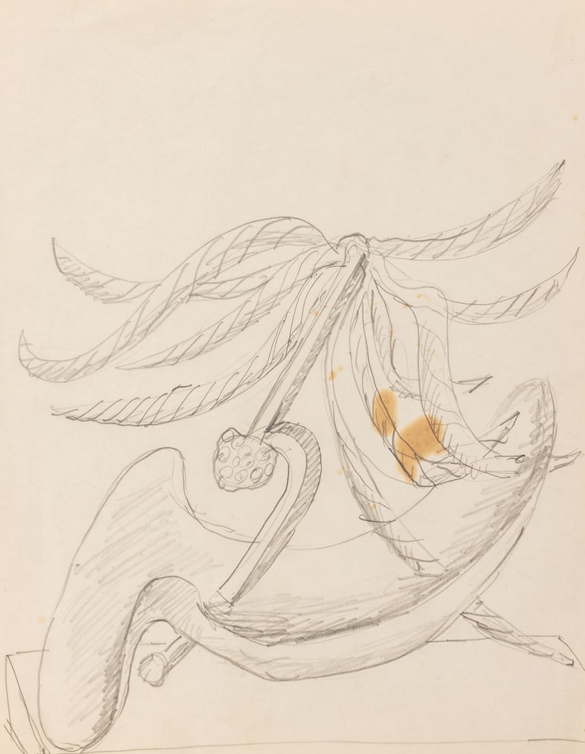 Seymour Lipton Sculpture Study Pencil on Paper: Seymour Lipton (American, 1903-1986), Abstract Expressionist Sculpture Study Sketch, Pencil on Paper, unsigned, unframed. 11" H x 8.5" W. Provenance: From a Brooklyn Collection. Keywords: Drawings, Sk
