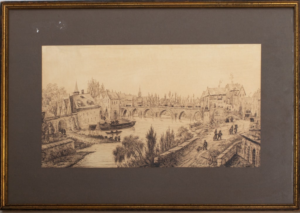 European School Cityscape Ink on Paper, 19th C. (1 of 7)