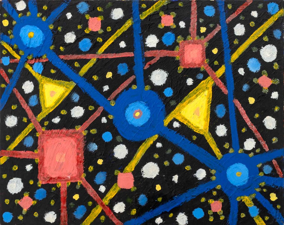 Contemporary Primary Color Abstraction Oil, 2019: Contemporary School, Primary Color Abstraction, Oil on Canvas, 2019, illegibly signed and dated verso, unframed. 20" H x 16" W. Provenance: From an East Village Estate. Keywords: Painting, Oil paintin