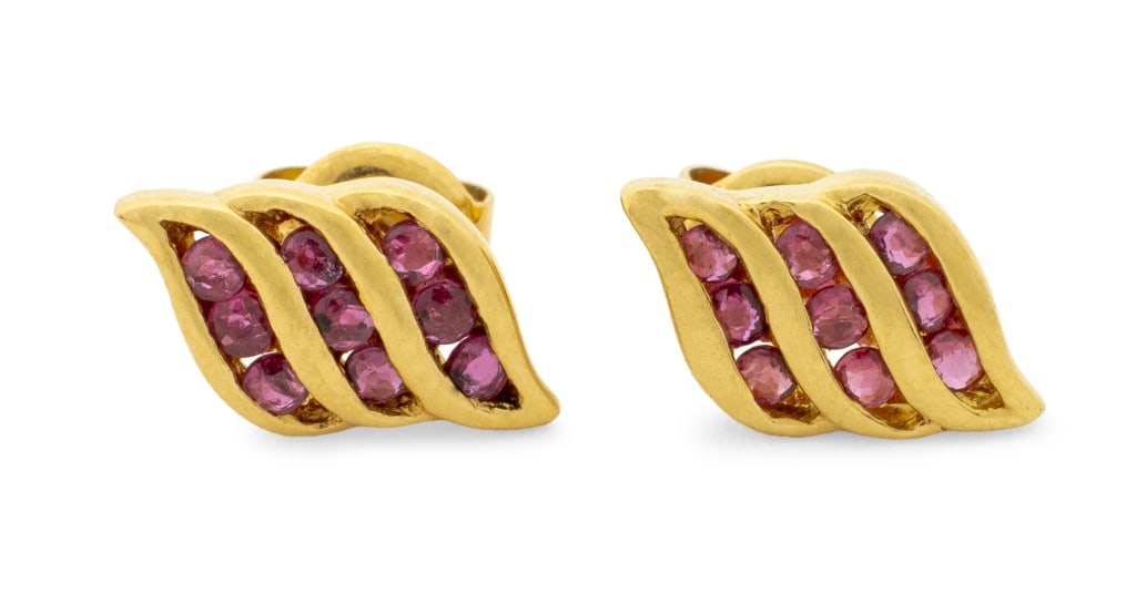 14K Yellow Gold Ruby Earrings - 3