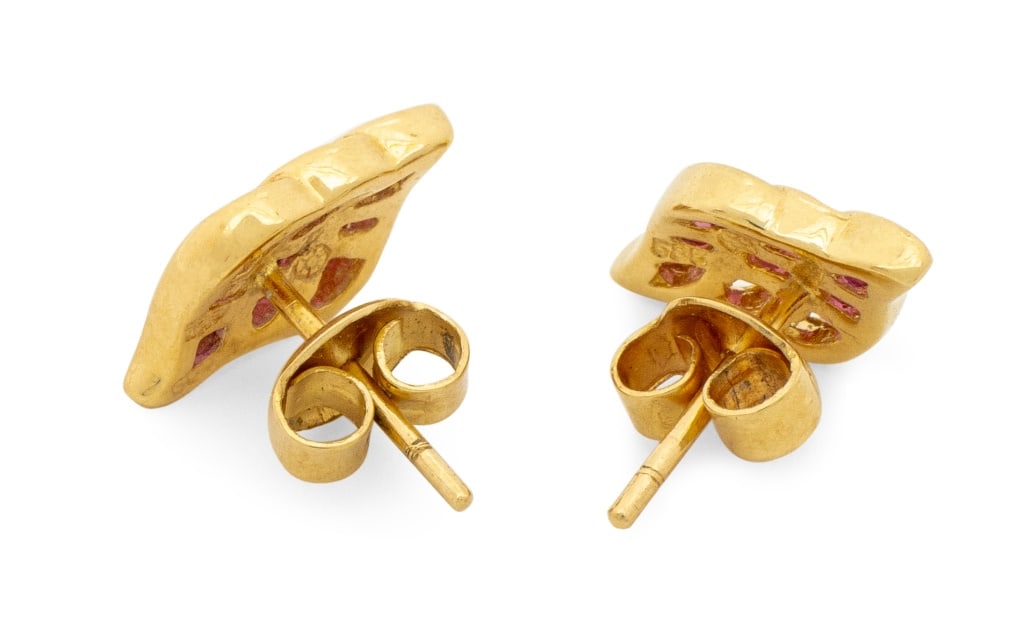 14K Yellow Gold Ruby Earrings - 4