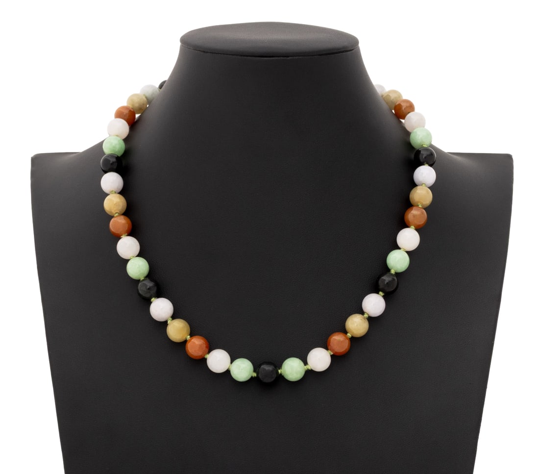 Multi-Color Jade Onyx Bead 14K White Gold Necklace (1 of 6)