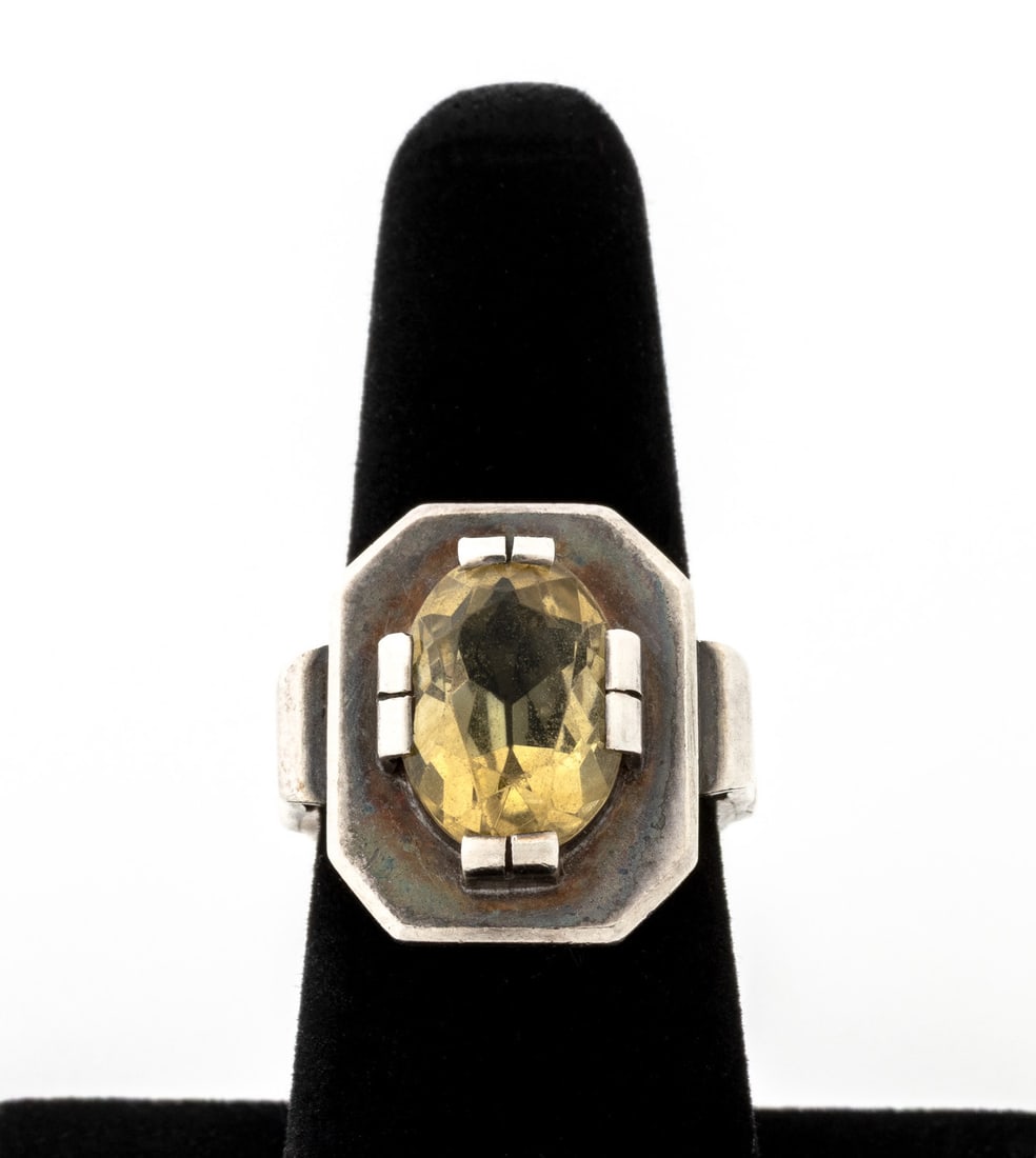 Vintage 900 Silver Citrine Solitaire Ring (1 of 7)