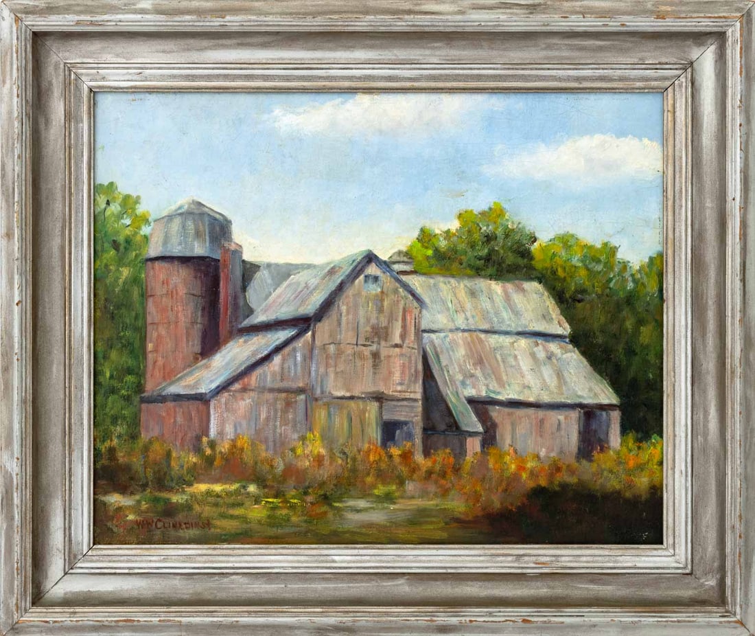 Wendel W. Clinedinst "An Antique" Oil on Canvas: Wendel W. Clinedinst (American, XX), "An Antique", Oil on Canvas Panel, signed "WW Clinedinst" lower left, label verso, gray painted wood frame. Image: 15.5" H x 19.5" W; frame: 21.5" H x 25.5" W x 2"