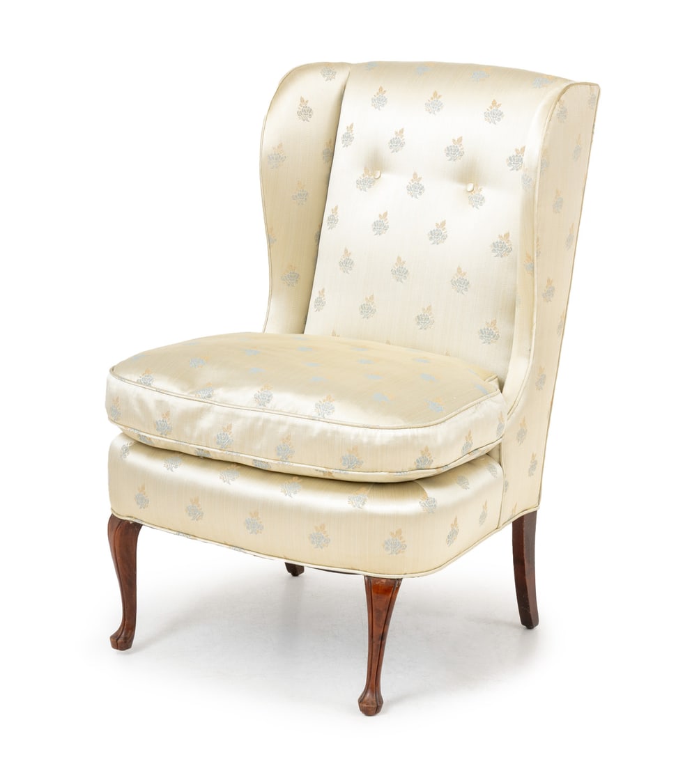 Floral Silk Upholstered Wingback Slipper Chair (1 of 7)