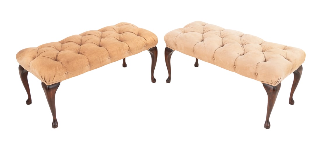 Queen Anne Style Upholstered Benches, Pair (1 of 5)