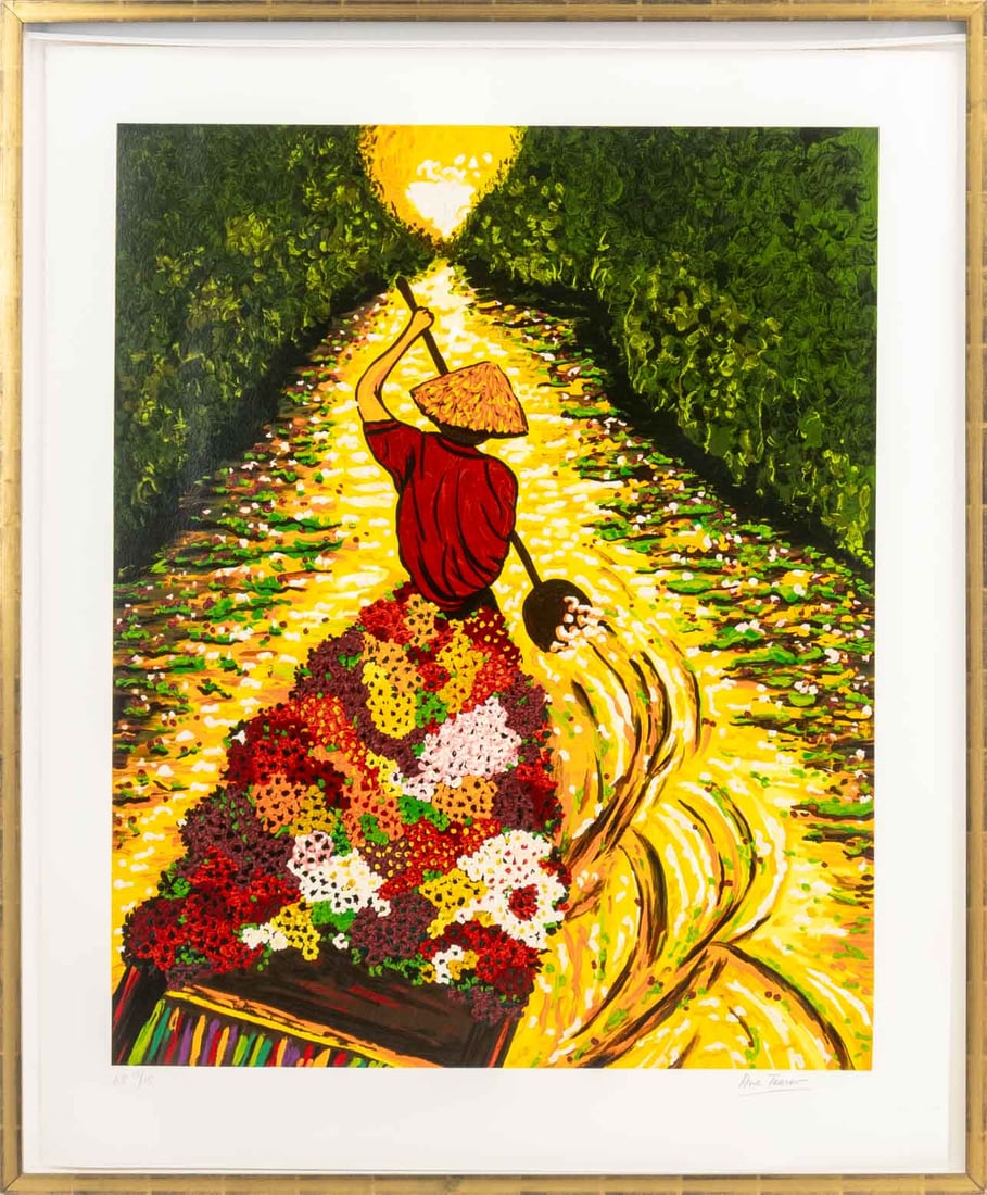 Ana Tzarev "Colours of the Orient" Screenprint: Ana Tzarev (Croatian/New Zealand, b. 1937), "Colours of the Orient", Screenprint in Colors, signed in pencil lower right, artist proof, numbered edition "15/15" lower left, giltwood frame. Image: 44"