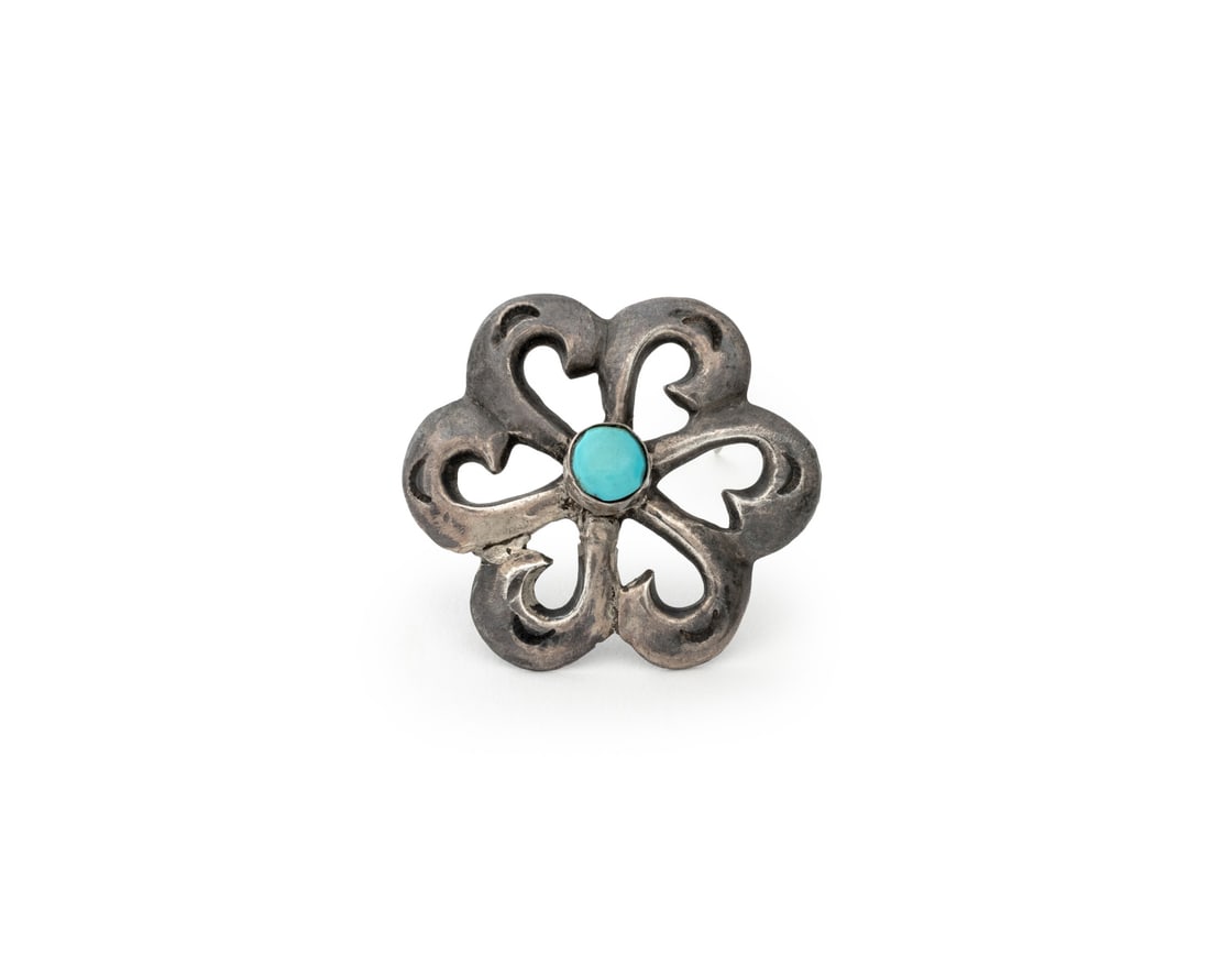 Navajo Dine Turquoise and Silver Floriform Brooch (1 of 5)