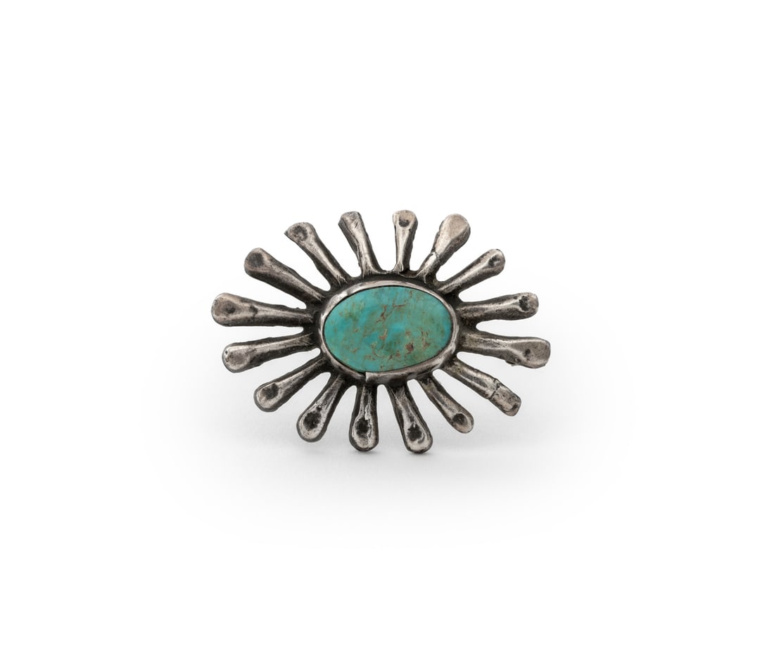 Navajo Dine Turquoise and Silver Sunburst Brooch (1 of 5)