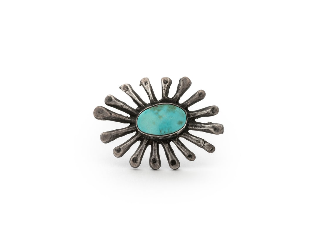 Navajo Dine Turquoise and Silver Sunburst Brooch (1 of 5)
