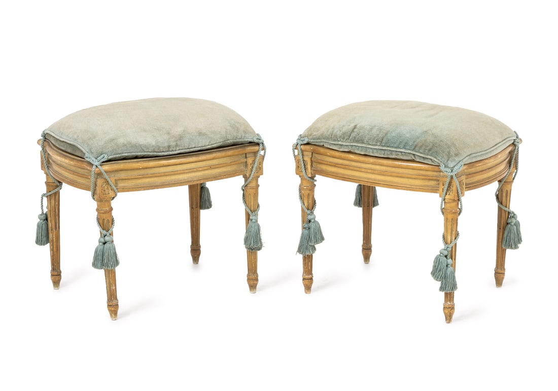 Louis XVI Style Upholstered Footstools, Pair (1 of 6)