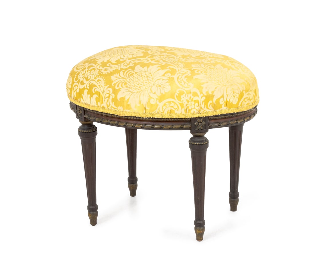 Louis XVI Style Yellow Silk Upholstered Footstool (1 of 6)