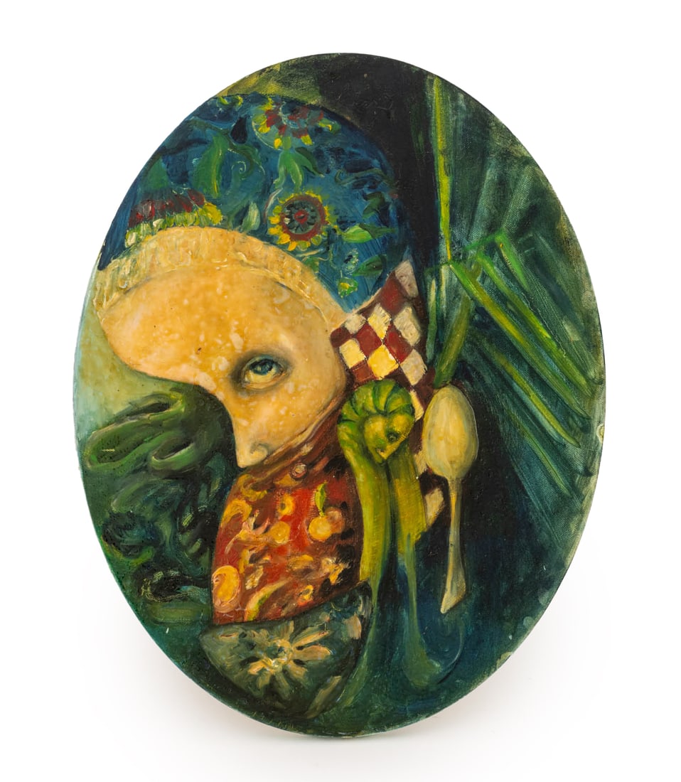 Kremena Lefterova Untitled Mixed Media: Kremena Lefterova (Bulgarian, b. 1972), Untitled, Mixed Media on Canvas, unsigned, unframed. 20" H x 16" W x 0.5" D. Provenance: From a New Jersey Collection. Keywords: Paintings, Works on Canvas, Fig