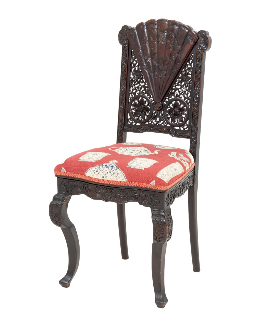 Chinese Export Carved Wood Side Chair, 19th C. (1 of 7)