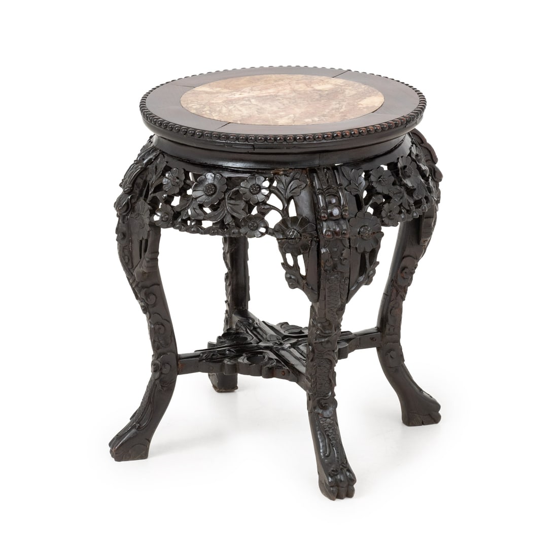 Chinese Carved Hardwood and Marble Pedestal Table (1 of 6)