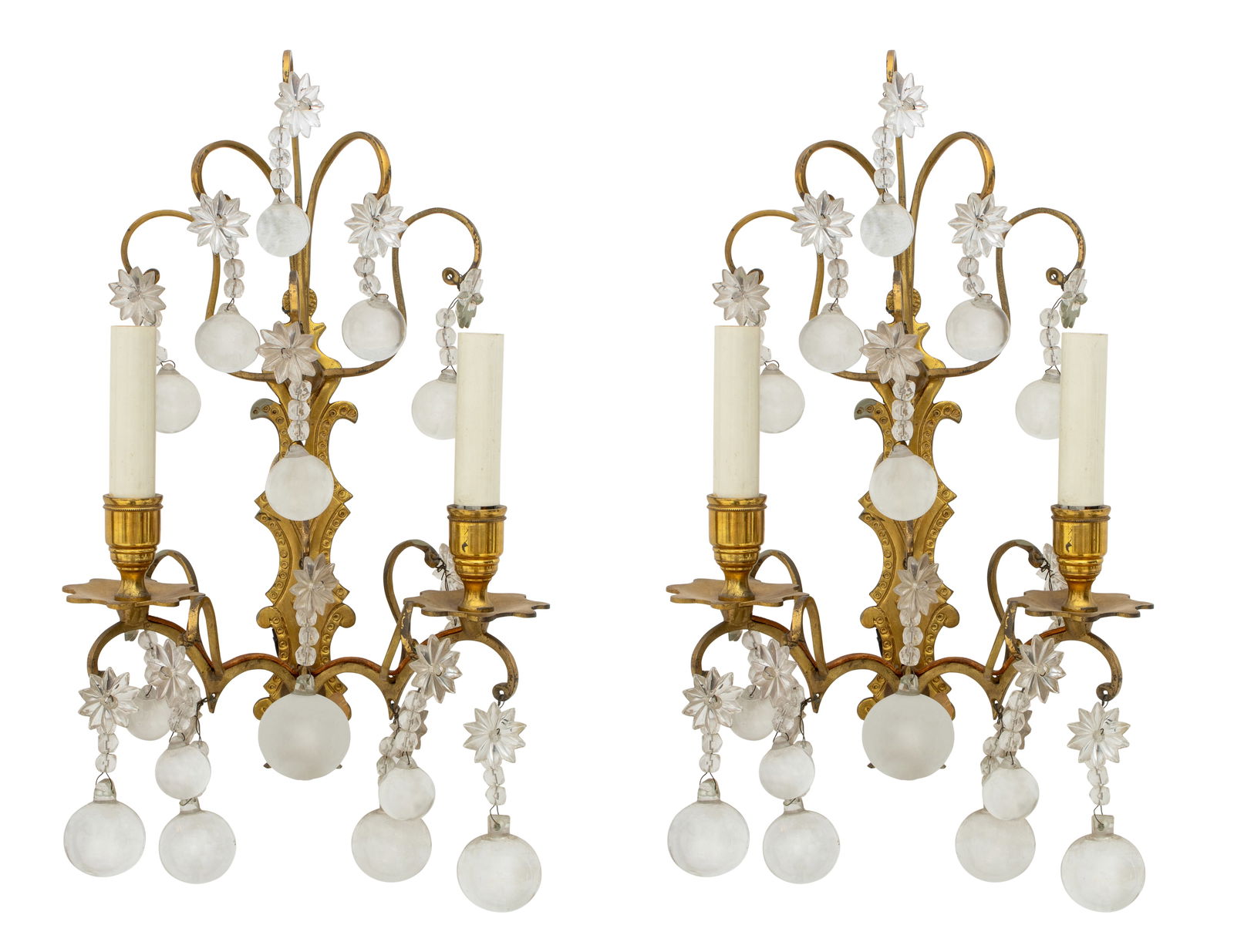 Italian Brass & Crystal 2-Branch Wall Sconces, Pr. (1 of 8)