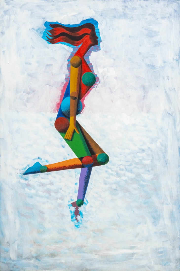 Otto Storch Figure in the Clouds Oil on Canvas: Otto Storch (American, 1913-1999), Figure in the Clouds, Oil on Canvas, unsigned, unframed. 36" H x 24" W x 0.75" D. Provenance: From a New Jersey Collection. Keywords: Paintings, Works on Canvas,