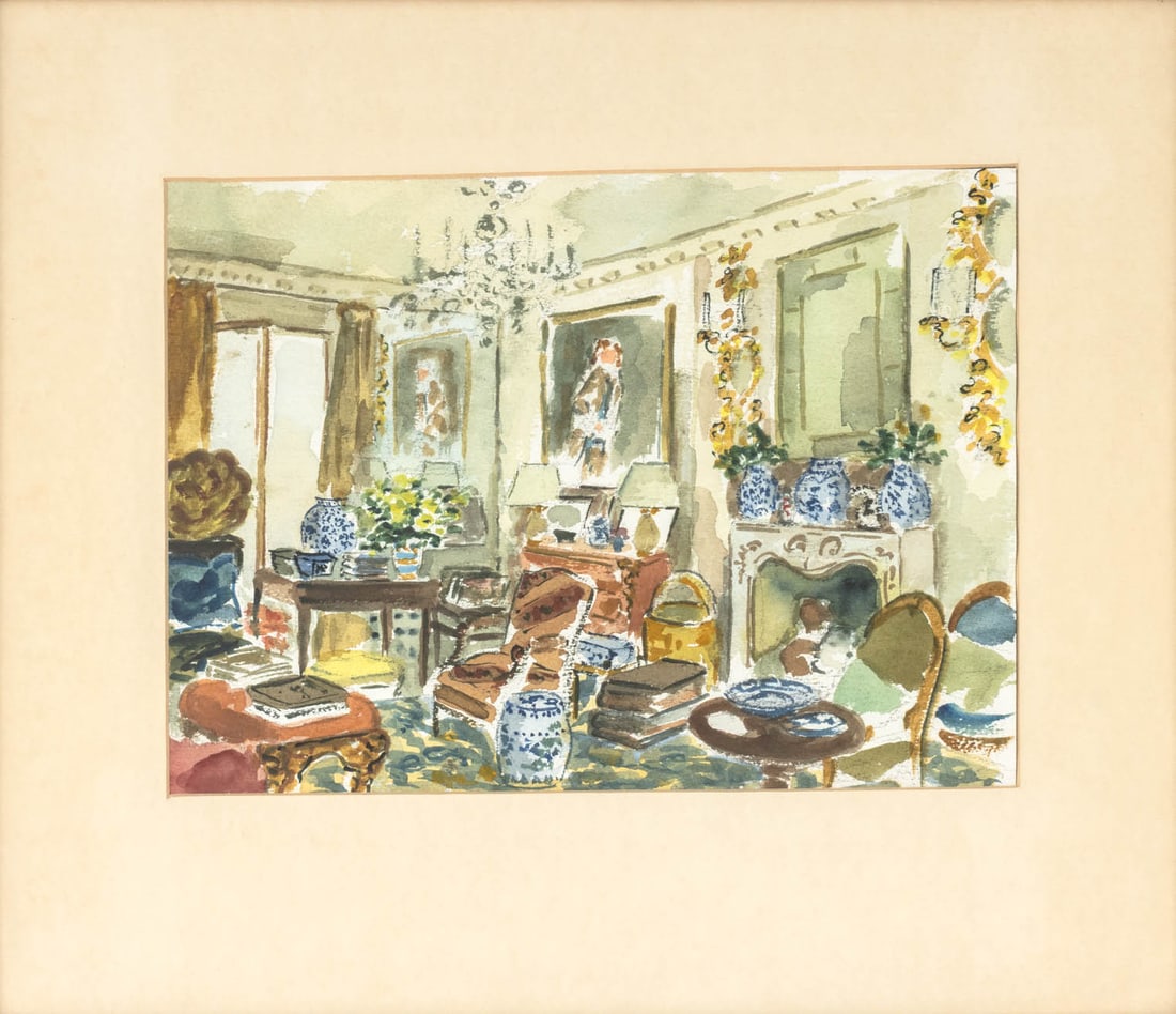 Signed Classical Interior Scenes Watercolors, 2 - 10