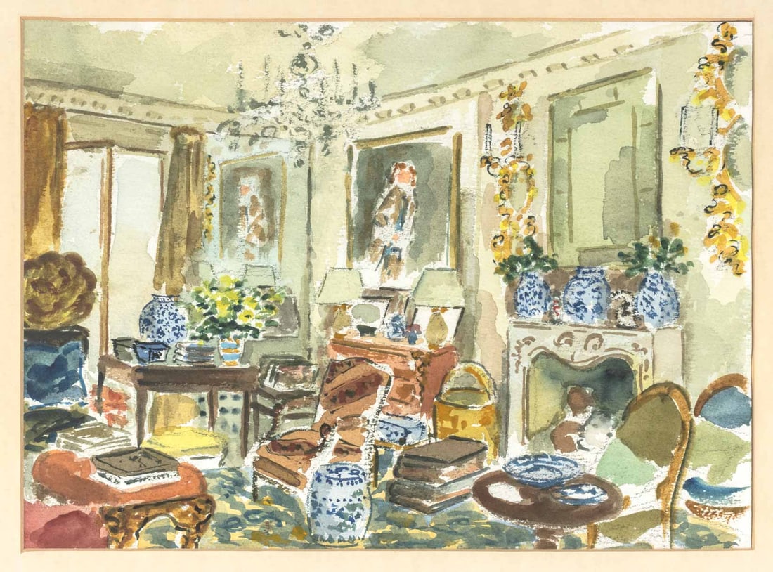 Signed Classical Interior Scenes Watercolors, 2 - 11