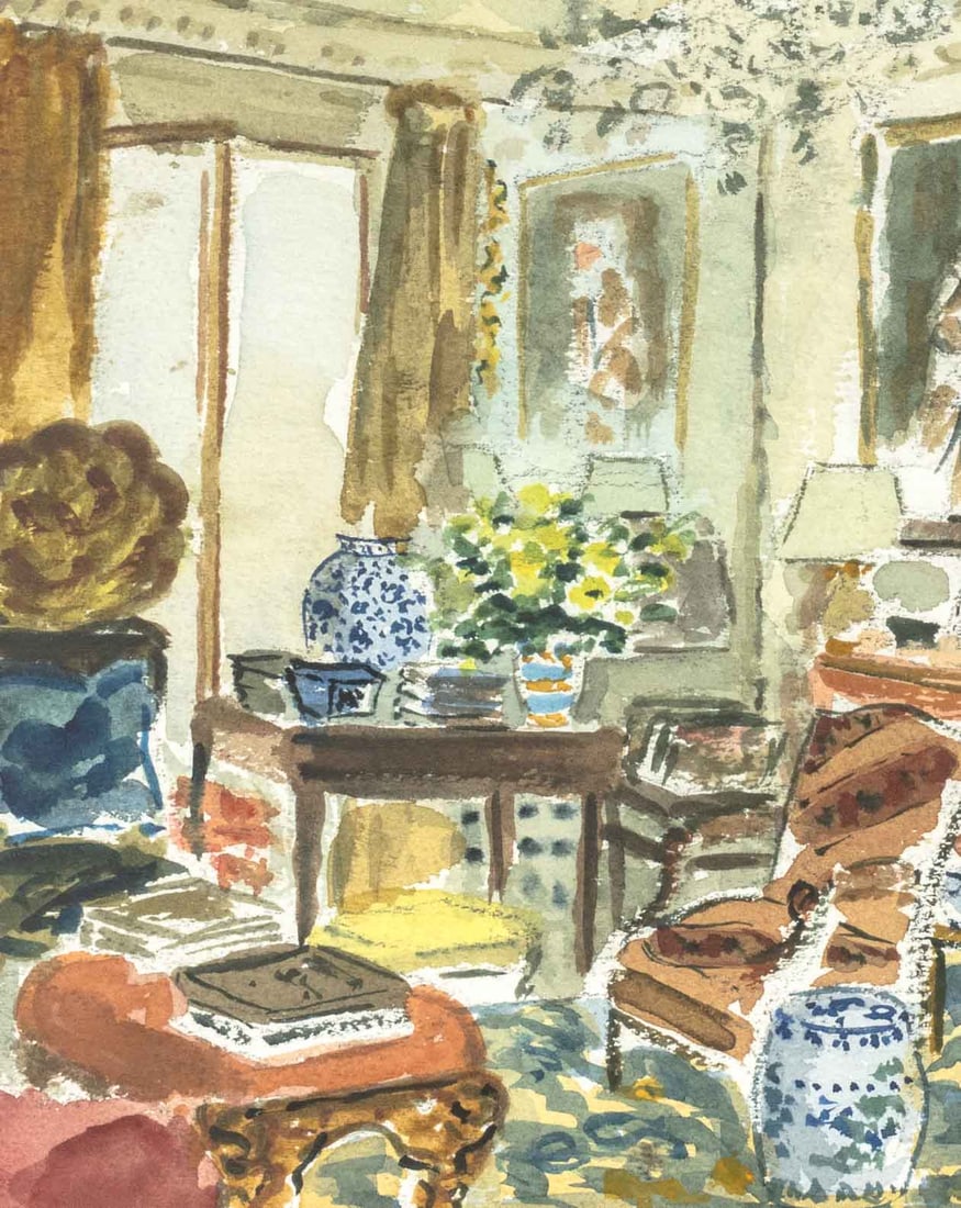 Signed Classical Interior Scenes Watercolors, 2 - 12