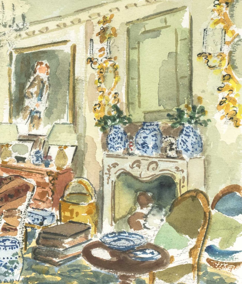 Signed Classical Interior Scenes Watercolors, 2 - 13