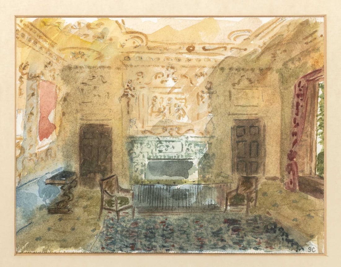 Signed Classical Interior Scenes Watercolors, 2 - 4
