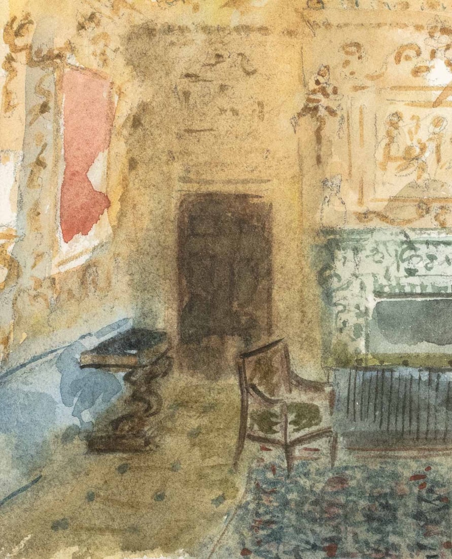 Signed Classical Interior Scenes Watercolors, 2 - 5