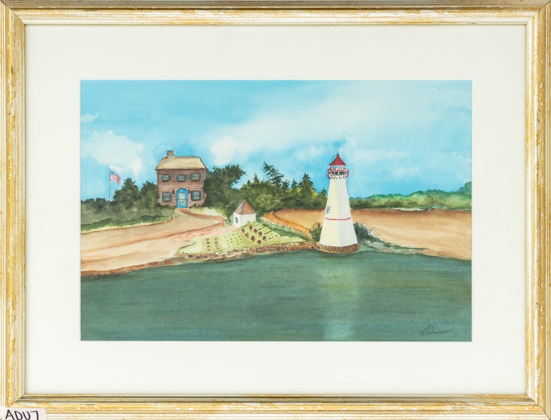 Ann Dunn Landscape with Lighthouse Watercolor (1 of 7)