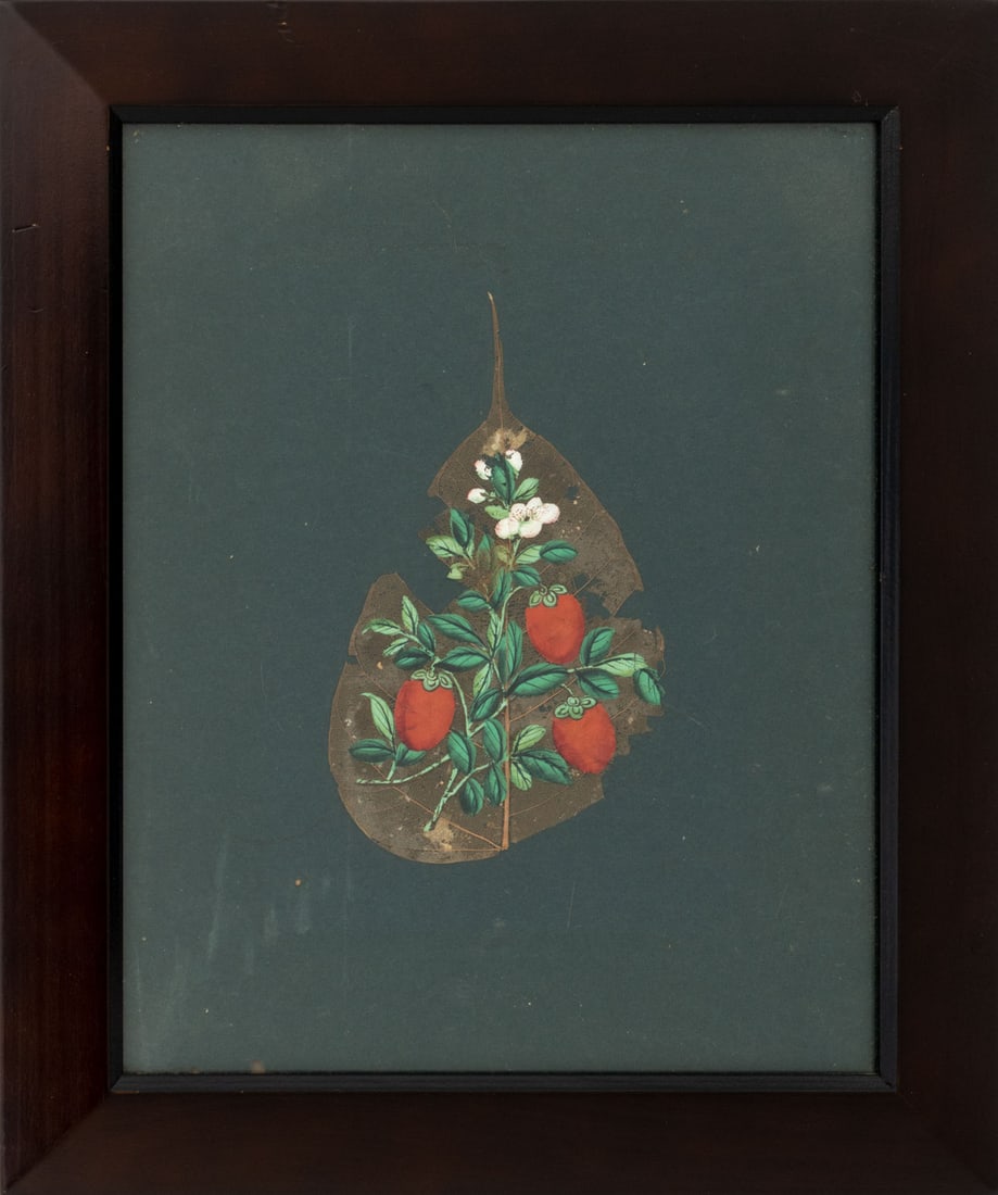 Folk Art Botanical Composition Oil on Leaf (1 of 5)