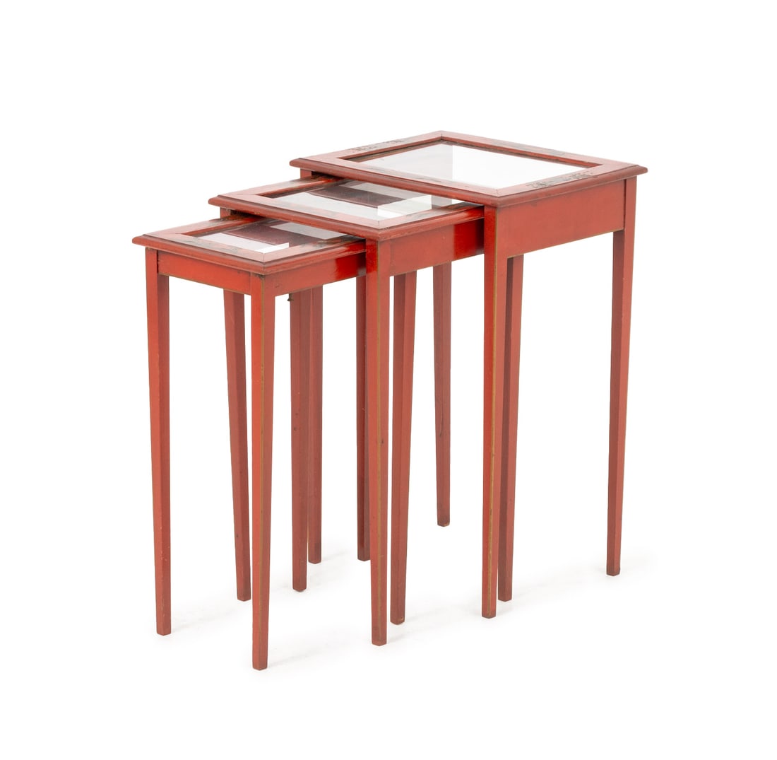 Chinoiserie Glass & Red Lacquer Nesting Tables, 3 (1 of 8)