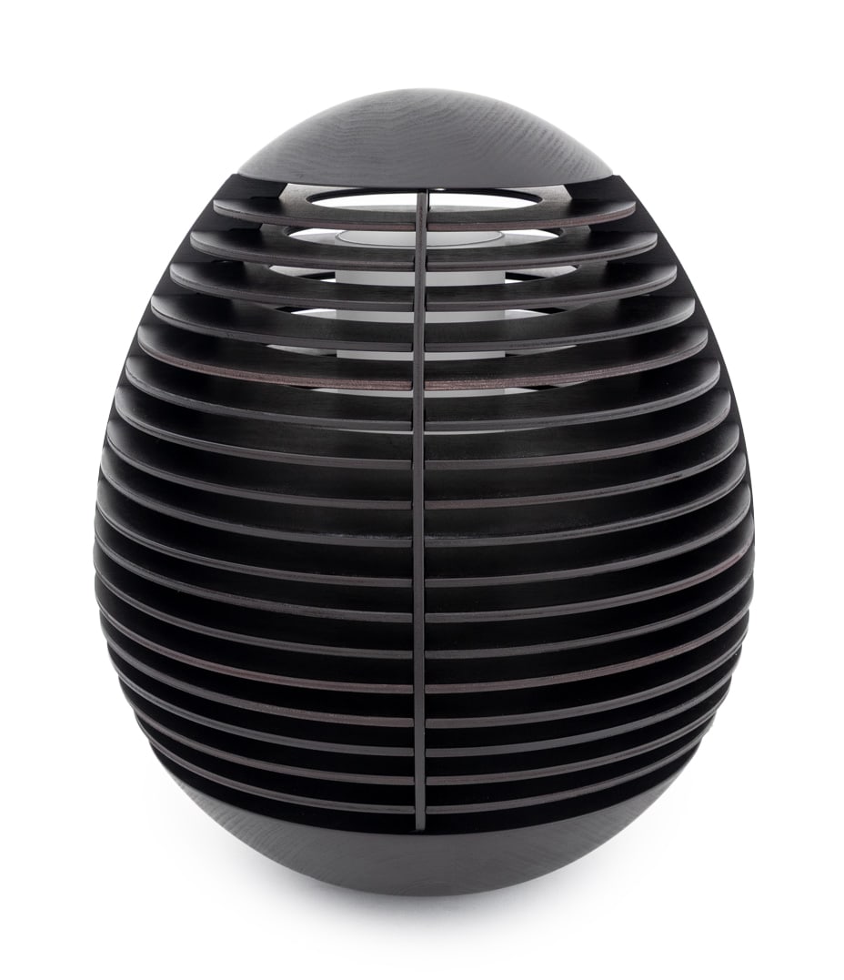 Penta "Tocco" Wood Table Lamp: Penta "Tocco" Wood Table Lamp, egg shaped in oak wood with wenge finish and glass shade. 14" H x 12" Diameter. Provenance: From a New York City Collection. Keywords: Postmodern Design, Minimalist Mode