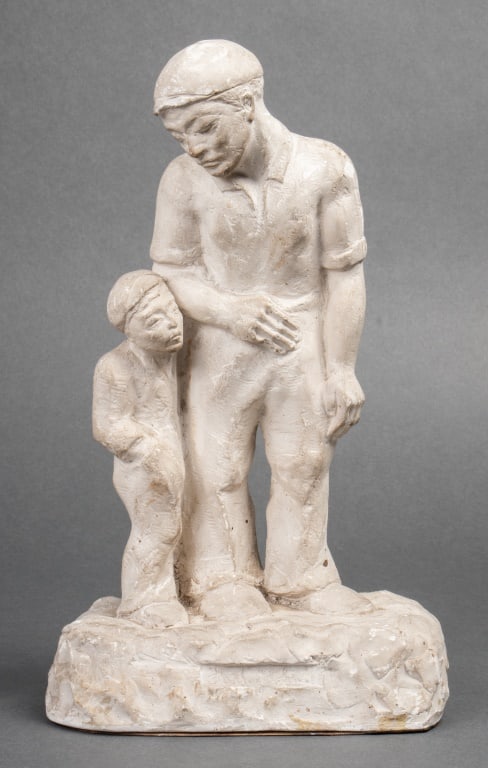 Illegibly Signed "Father & Son" Plaster Sculpture (1 of 9)