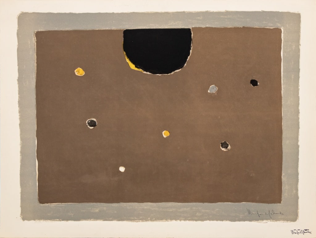 Manfred Schwartz "Somber Planet" Lithograph: Manfred Schwartz (American, born Poland, 1909-1970), "Somber Planet", Lithograph in Colors on Paper, mid 20th century, signed in pencil and with the artist's signature stamped lower right, unframed. I