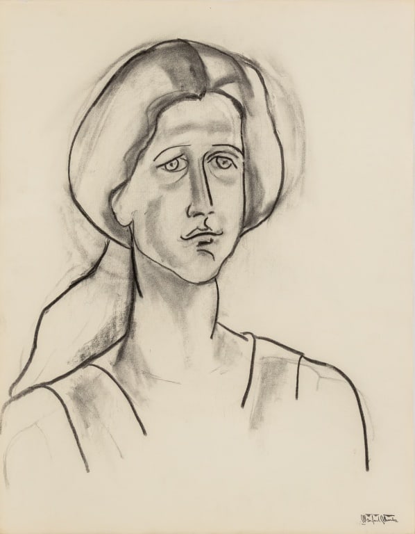 Manfred Schwartz Portrait of a Woman Charcoal: Manfred Schwartz (American, born Poland, 1909-1970), Portrait of a Woman, Charcoal on Paper, with the artist's signature stamped lower right, unframed. 25" H x 19.5" W. Provenance: From a 35 East