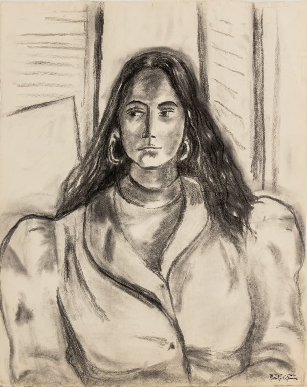 Manfred Schwartz Portrait of a Woman Charcoal: Manfred Schwartz (American, born Poland, 1909-1970), Portrait of a Woman, Charcoal on Paper, with the artist's signature stamped lower right, unframed. 24.25" H x 19" W. Provenance: From a 35 East 75t