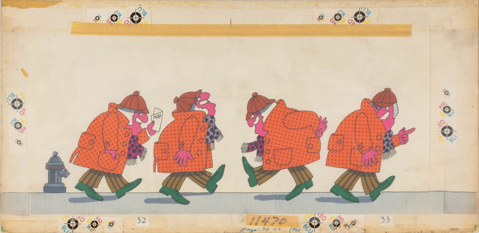 Stanislaw Zagorski Man in Jacket Animation Cel: Stanislaw Andrzej Zagorski (Polish, 1933-2025), Man in Polka Dot Jacket, Animation Cel on Illustration Board, unframed. Overall: 10" H x 20" W. Provenance: From an East 35th Street Estate. Keywords: D