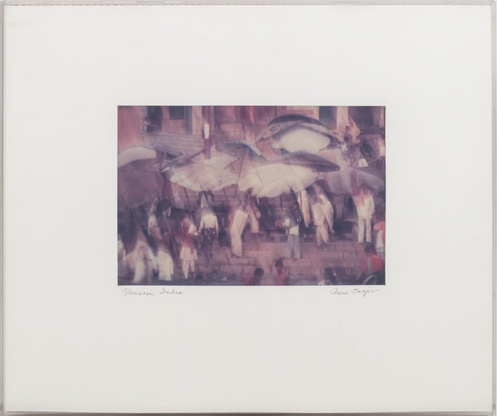 Anne Sager "Varanasi, India" Chromogenic Print: Anne Sager (American, 1930-2024), "Varanasi, India", Chromogenic Print in Colors, titled lower left, signed lower right, clear frame. Image: 6.25" H x 9.25" W; frame: 14.25" H x 17.25" W x 1.5" D. Pro