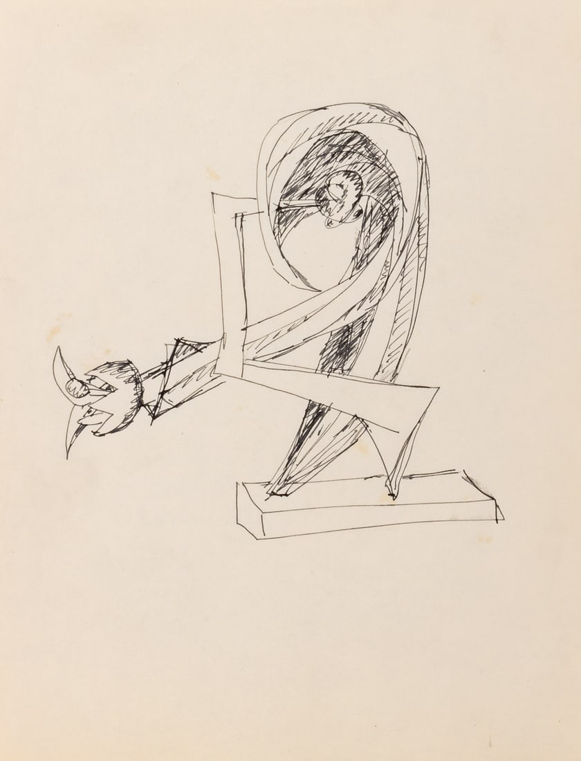 Seymour Lipton Sculpture Study Sketch Ink on Paper (1 of 5)