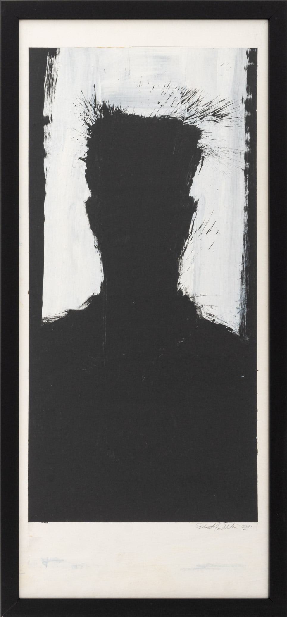 Richard Hambleton "Shadow Man", 2001: Richard Hambleton (Canadian, 1952-2017), "Shadow Man", Mixed Media on Paper, 2001, signed in pencil and dated lower center, black frame. Image: 31.25" H x 15.25" W; sheet: 38.5" H x 17" W; frame: