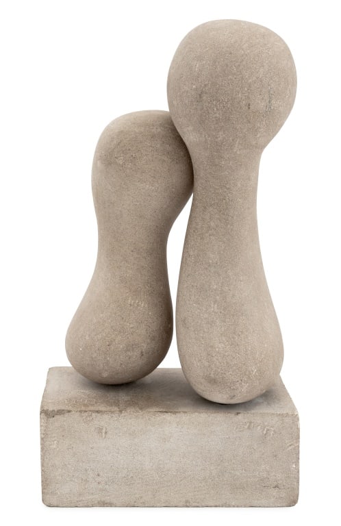Signed Modern Abstract Stone Sculpture, 1967: Signed Modern Abstract Composite Stone Sculpture, 1967, two stylized figural forms on rectangular base, signed in Hebrew "Chaim" and dated to base. 18.25" H x 10" W x 6.5" D. Provenance: From an East