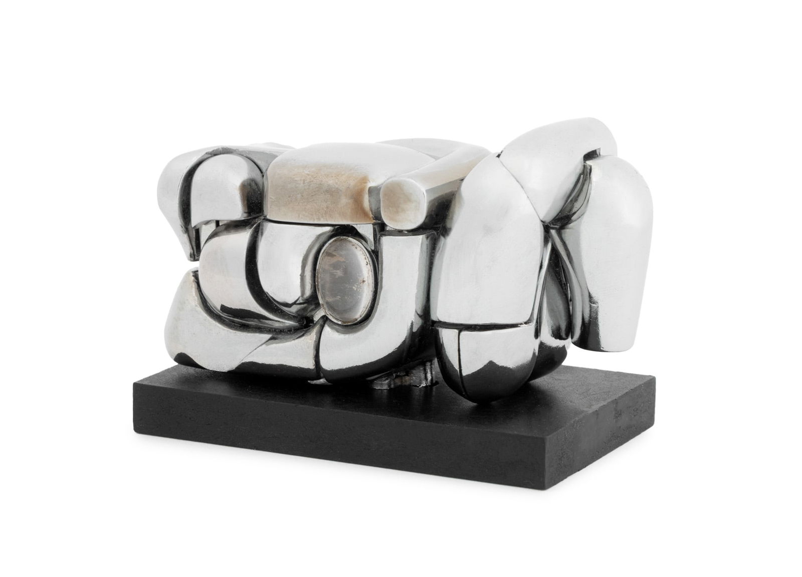 Miguel Berrocal "La Mini Maria" Puzzle Sculpture: Miguel Ortiz Berrocal (Spanish, 1933-2006) "La Mini Maria" Puzzle Sculpture, nickel-plated metal, signed and struck with edition number 4077 to underside, with original packaging marked "made in