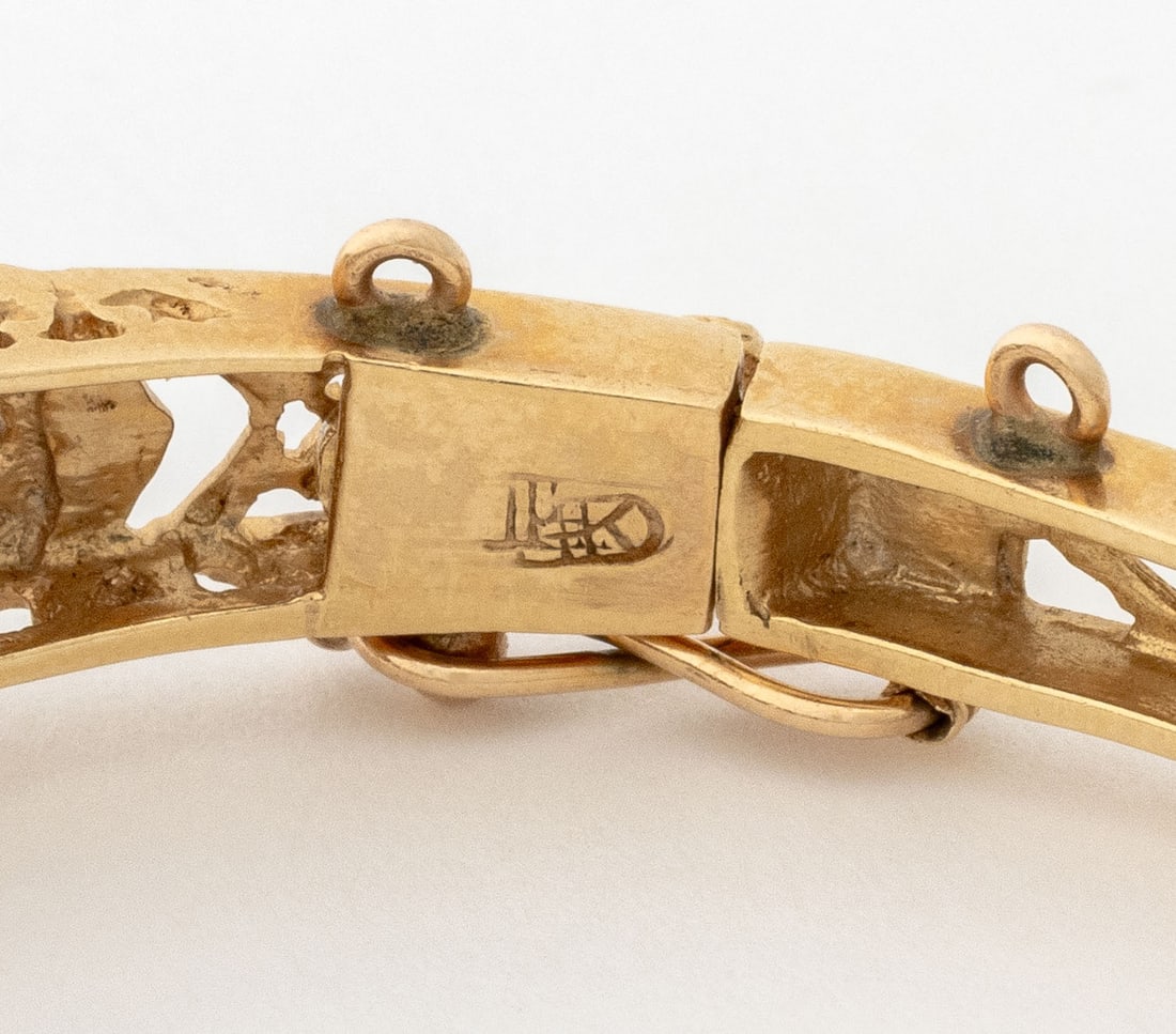 14K Yellow Gold Diamond Enamel Pearl Bangle - 8