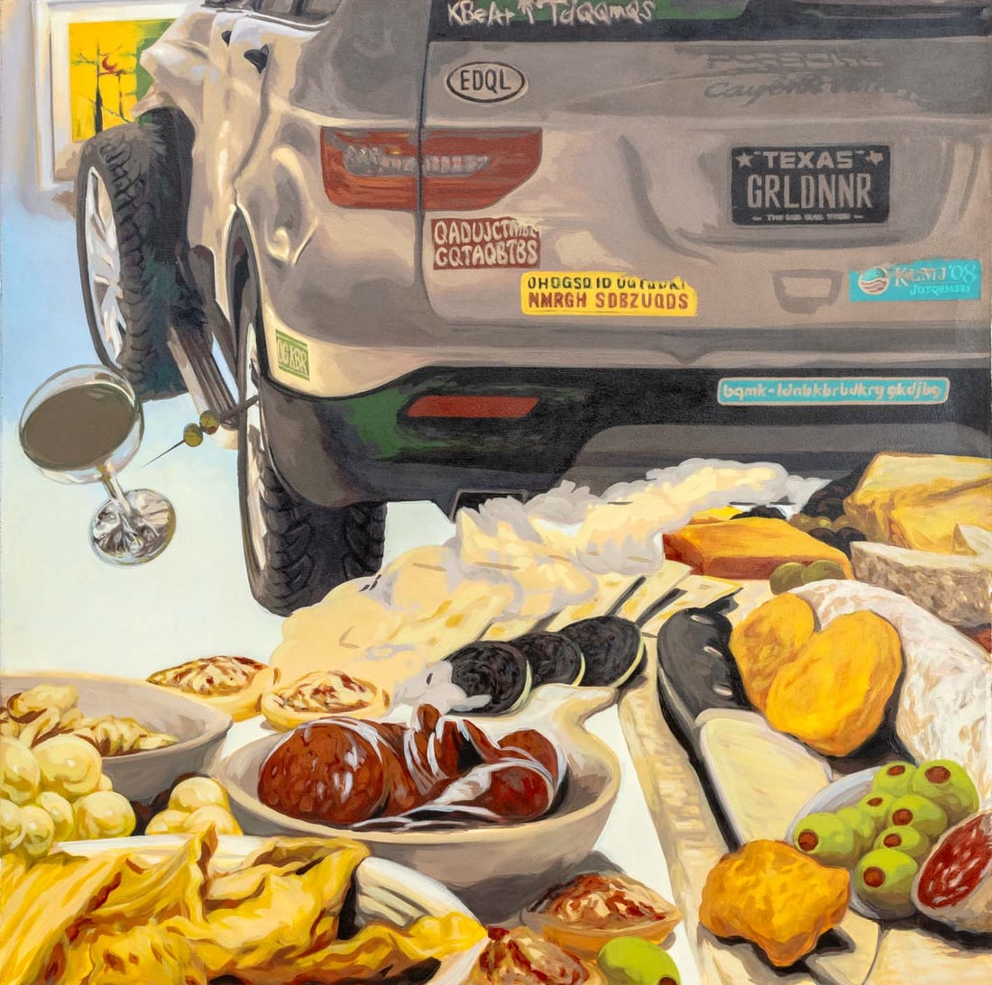 Lindsey Lascaux "Suffer the Most - Cipher E", 2023: Lindsey Lascaux (American, b. 1991), "Suffer the Most - Cipher E", Acrylic on Canvas, 2023, signed and dated verso, unframed. 50" H x 50" W x 1.5" D. Provenance: From a Los Angeles Collection.