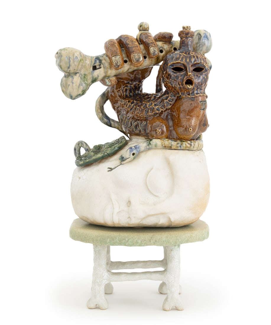 Eric Croes "Mermaid's Hand" Ceramic Sculpture: Eric Croes (Belgian, b. 1978) "Mermaid's Hand" Polychrome Glazed Ceramic Sculpture, 2021-2022, signed, dated, and inscribed to underside. 23.5" H x 13" W x 10" D. Provenance: From a Los Angeles