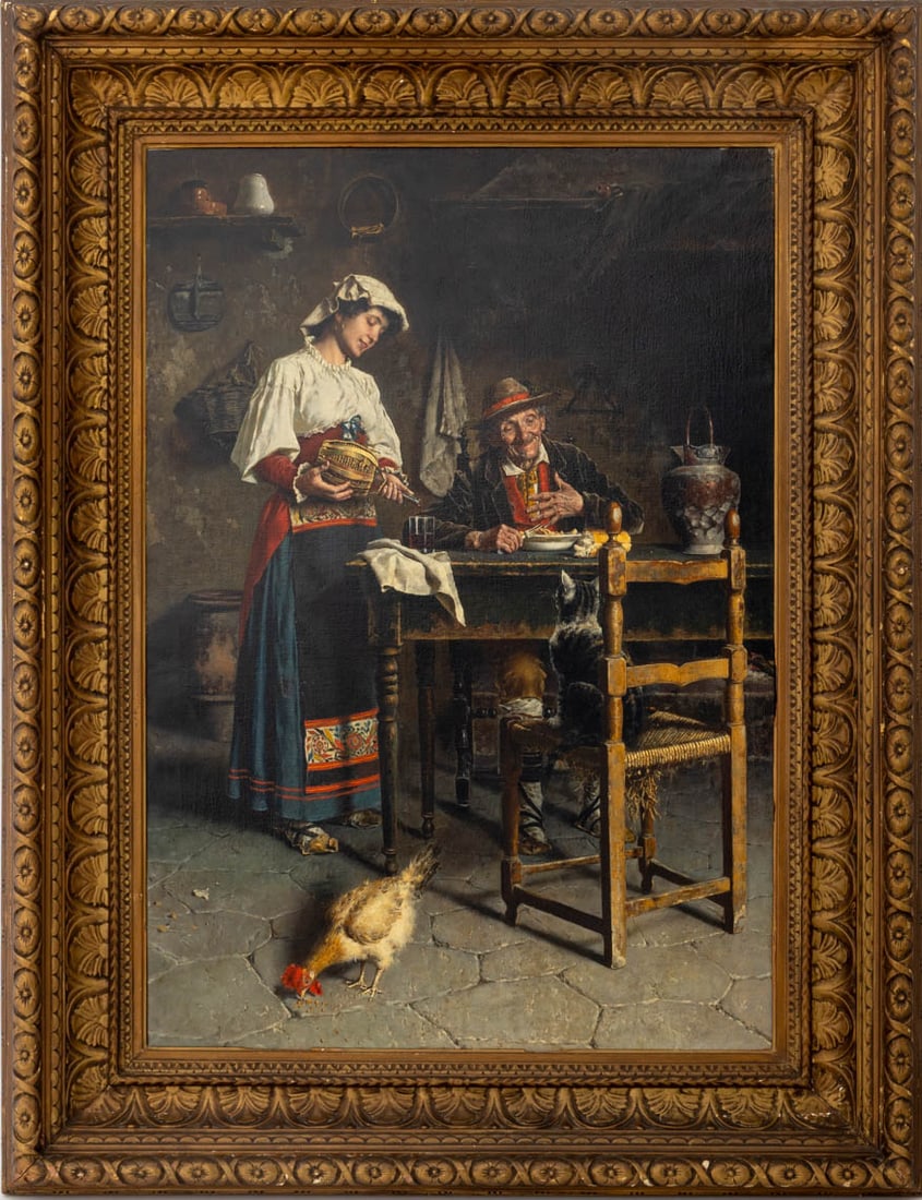 Eugenio Zampighi "The Dinner Guest" Oil on Canvas (1 of 8)