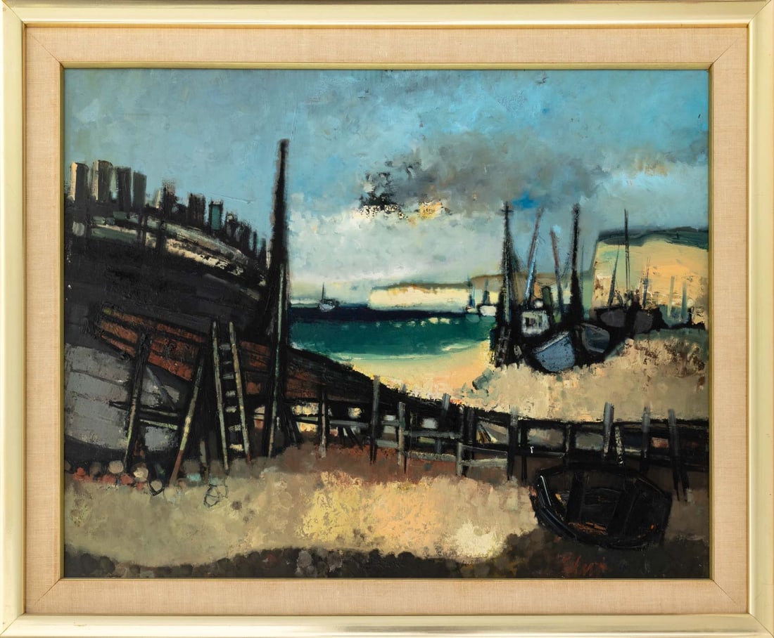 Serge Shart Harbor Scene Oil on Canvas (1 of 7)