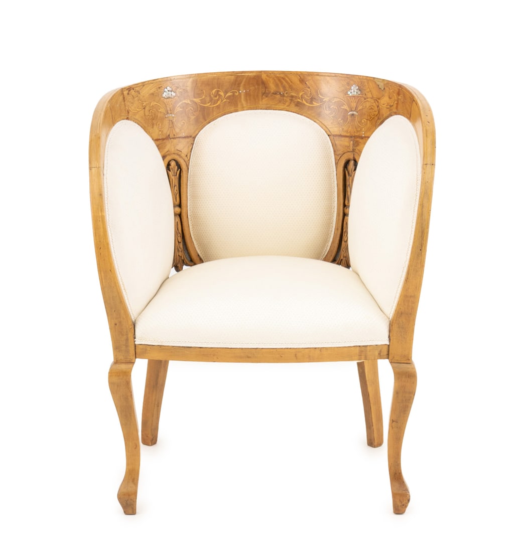 French Art Deco Mother-of-Pearl Inlay Walnut Chair (1 of 7)