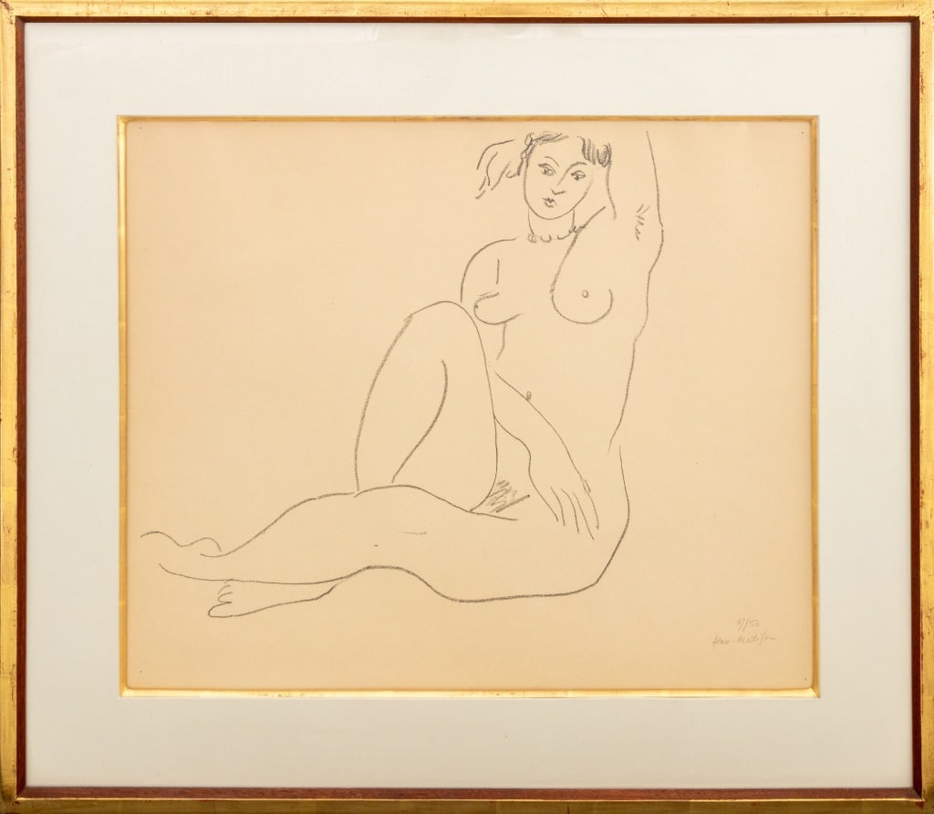 Henri Matisse "Nu Assis, Bras Gauche sur la Tete": Henri Matisse (French, 1869-1954), "Nu Assis, Bras Gauche sur la Tete" [Nude Seated, Left Arm Overhead], Lithograph on Japan Paper, 1926, signed in pencil lower right and numbered edition "47/50", gil