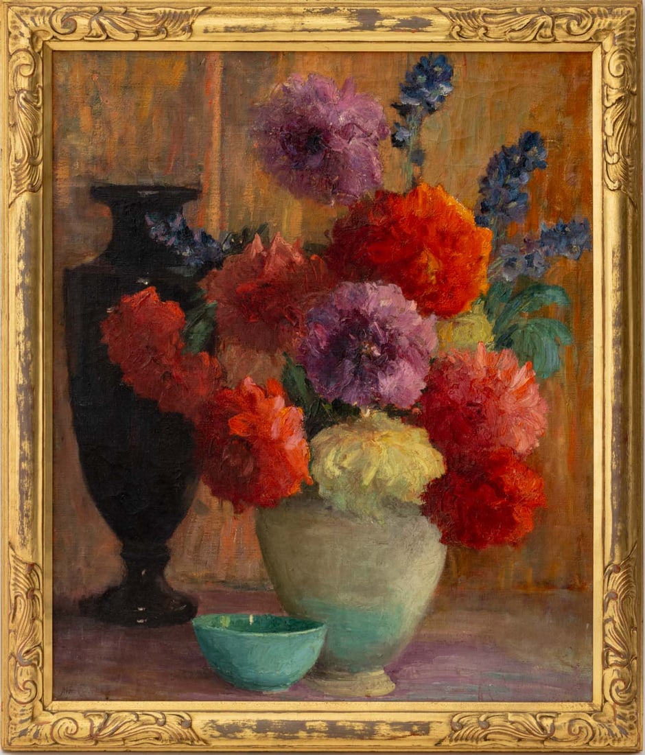 Ann Guillot Still Life of Dahlias Oil on Canvas (1 of 9)